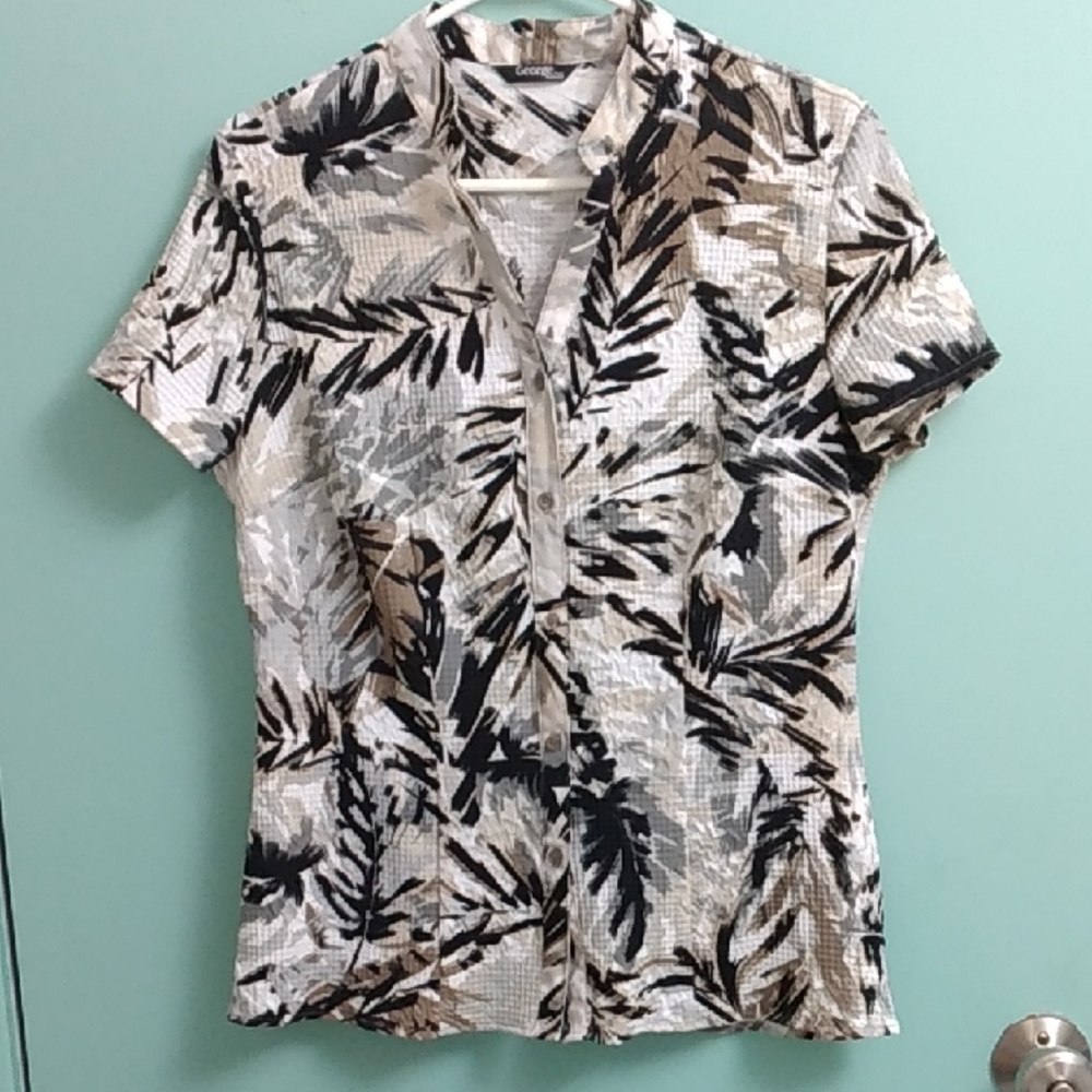 George Women's Blouse - Black and Brown Leaf Print Size M